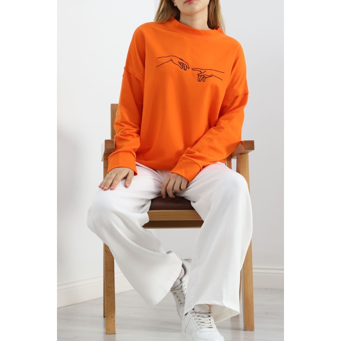 Nakışlı İki İplik Tunik Sweat Oranj - 21173.200.