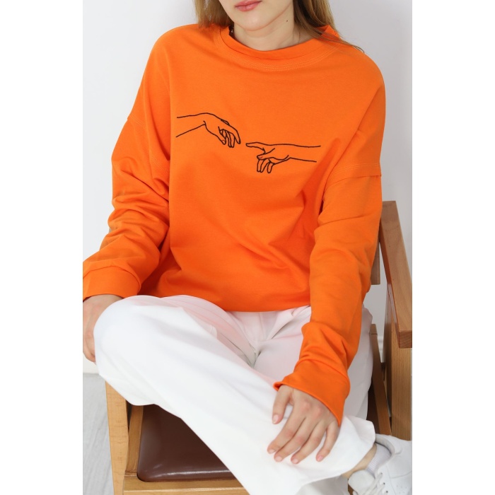 Nakışlı İki İplik Tunik Sweat Oranj - 21173.200.