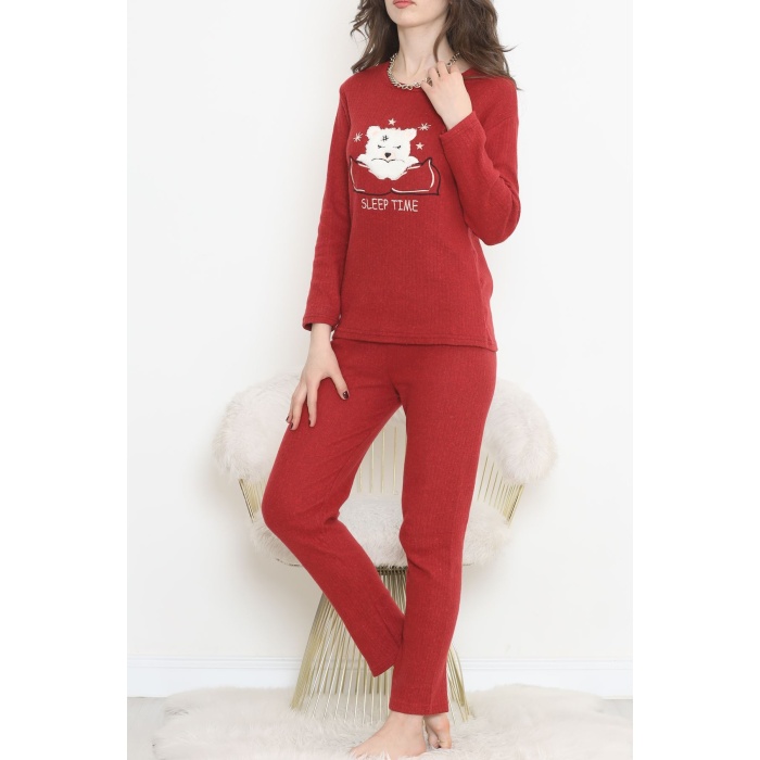 Nakışlı Fitilli Pijama Takımı Kırmızıbeyaz1 - 12519.1048.