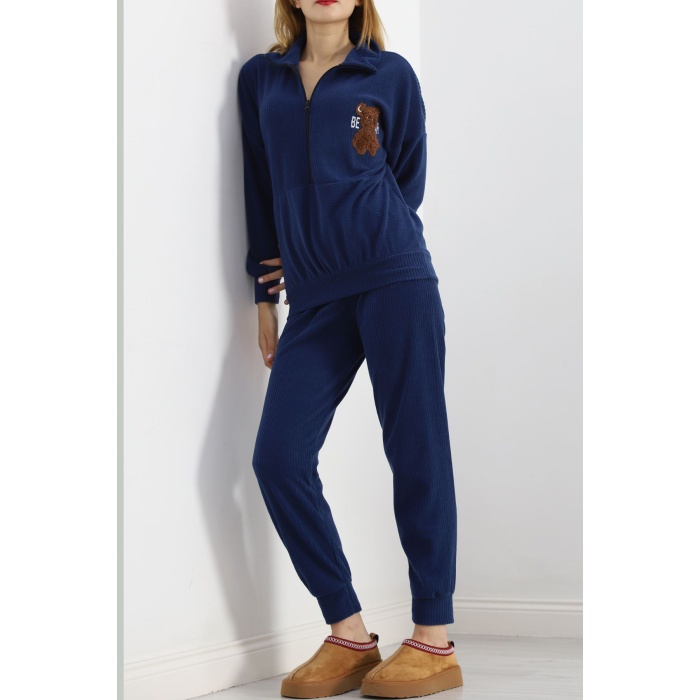 Baskılı Polar Pijama Takım Lacivert - 101006.1049.