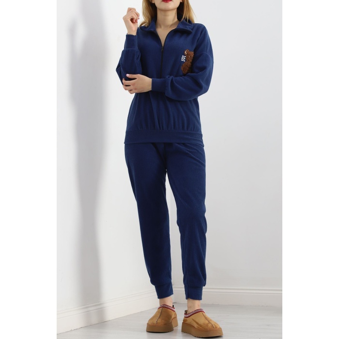 Baskılı Polar Pijama Takım Lacivert - 101006.1049.