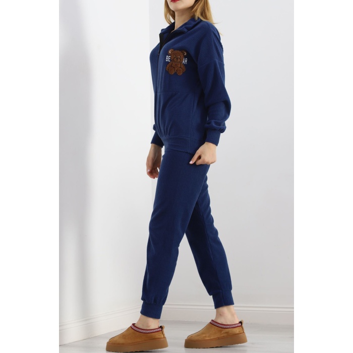 Baskılı Polar Pijama Takım Lacivert - 101006.1049.