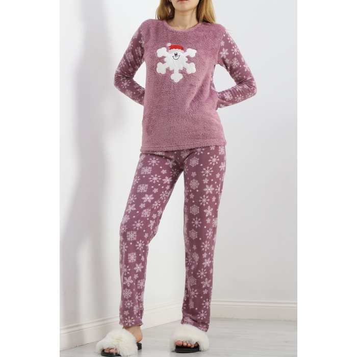 Peluş Polar Pijama Takımı Lilabeyaz - 19178.1050.