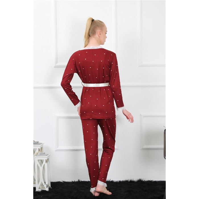   Kadın 3lü Bordo Sabahlık Pijama Takım 16103