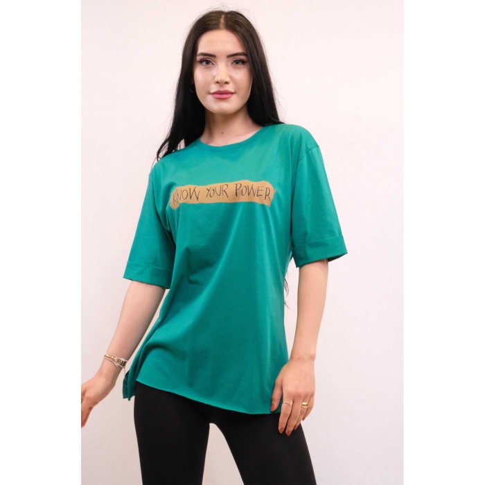   Bisiklet Yaka Oversize Tshirt Yeşil