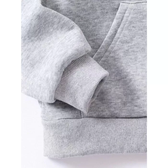 Çocuk Unisex Kapüşonlu Uzaylı Baskılı Pamuklu Sweatshirt - Gri