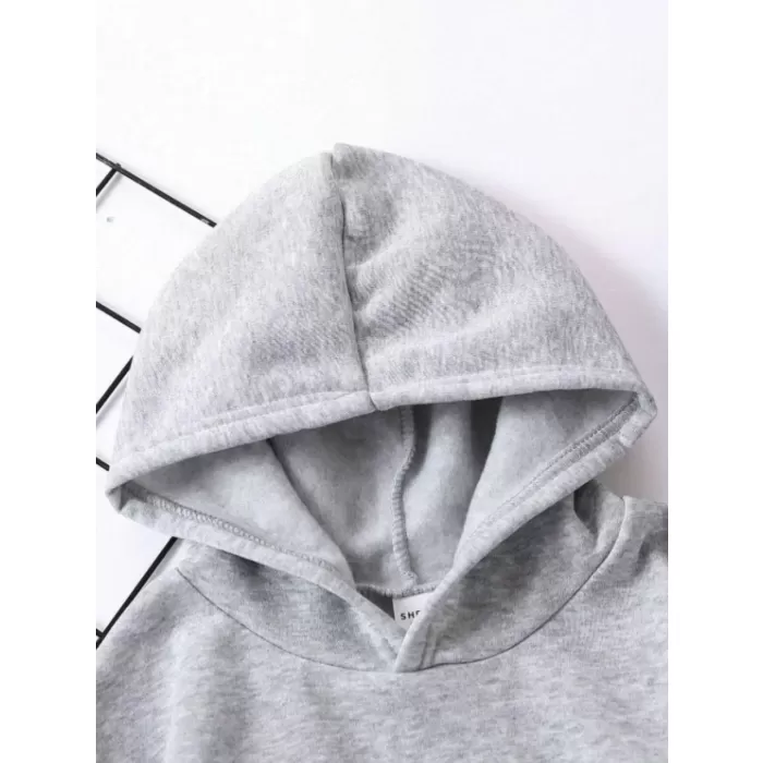 Çocuk Unisex Kapüşonlu Mini Kafa Baskılı Pamuklu Sweatshirt - Gri