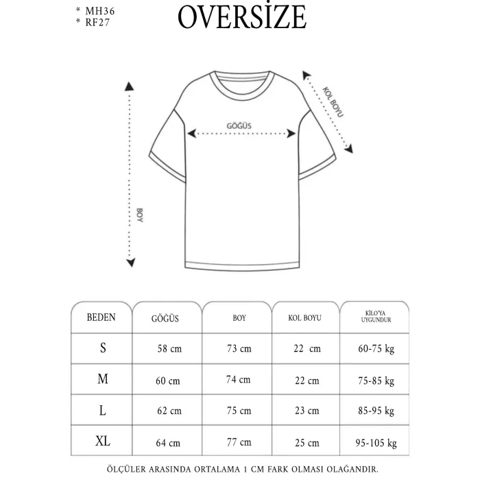 Unisex Bisiklet Yaka Baskılı Oversize T-Shirt - Siyah