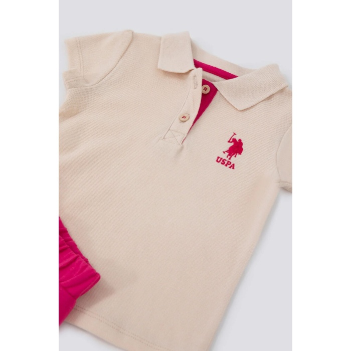 U.S. Polo Kız Bebek Kısa Kol T-Shirt 2Li Takım 1247 Krem