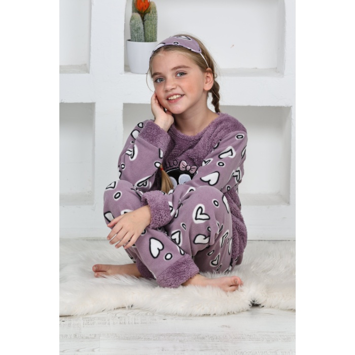 Kapitex 4994 Kız Çocuk Penguenli Polar Uzun Kol Pijama Takımı