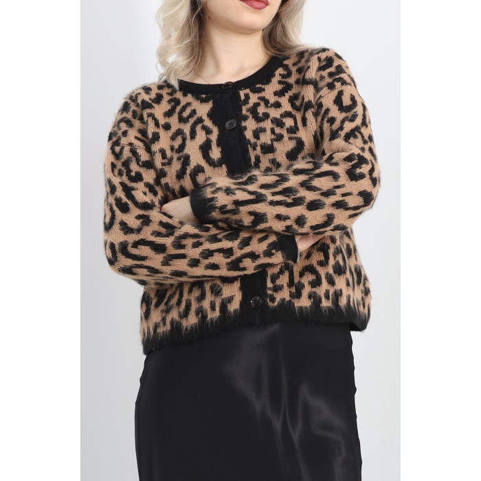 Desenli Triko Hırka Leopar - 20957.1612.