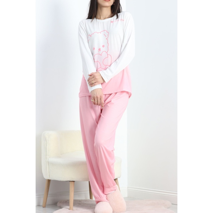 Milan Kumaş Baskılı Pijama Takımı Pembe - 20782.1890.