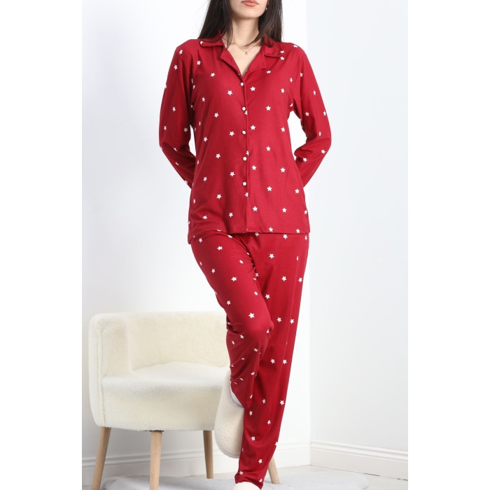 Süet Pijama Takımı Bordo - 40003.1049.