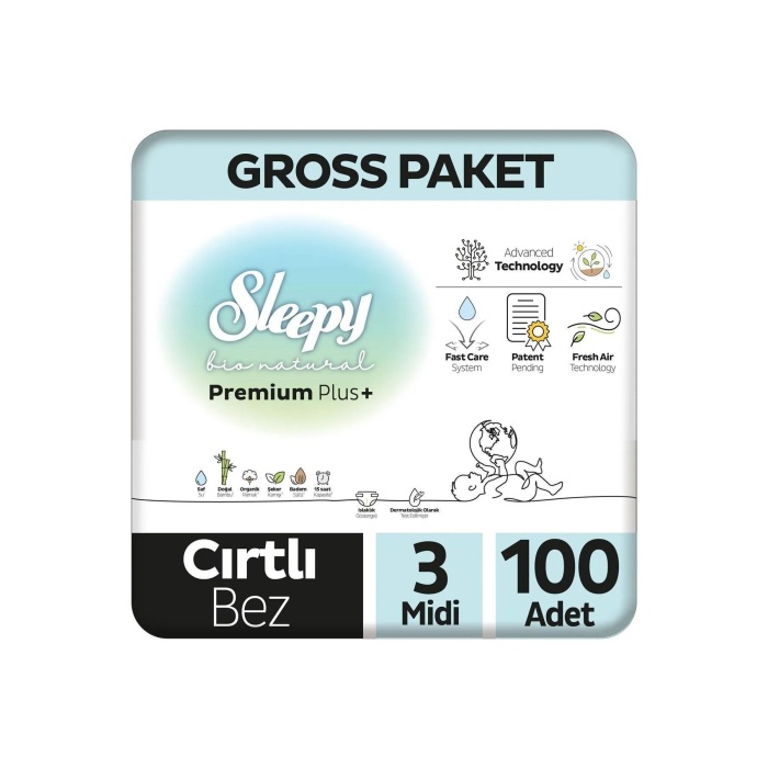 Sleepy Bio Natural Bebek Bezi Gross Paket 3 Beden 4-9 Kg 100 Adet