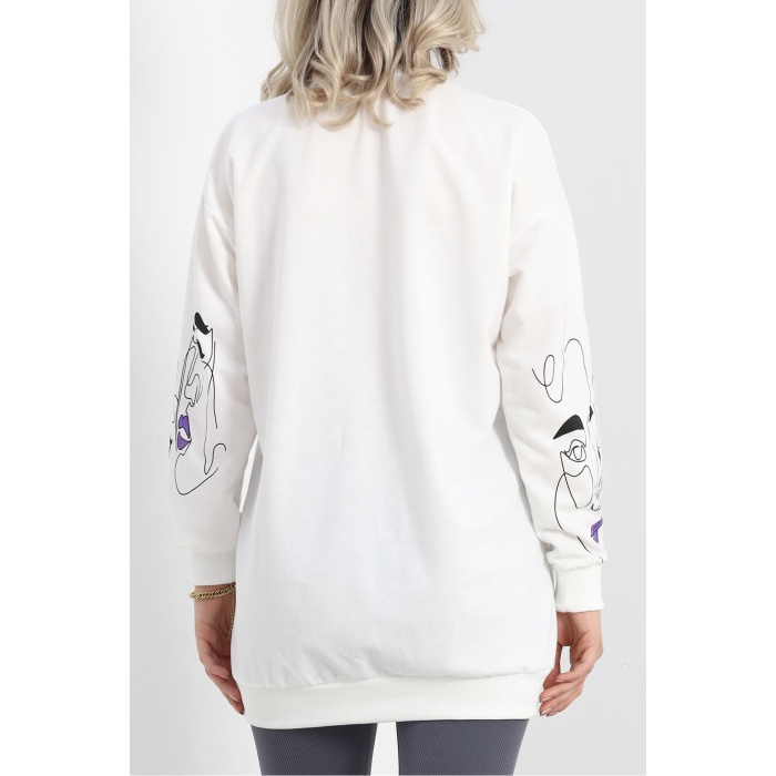 İki İplik Baskılı Tunik Sweat Ekru - 40046.555.