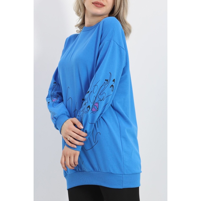 İki İplik Baskılı Tunik Sweat Mavi - 40046.555.