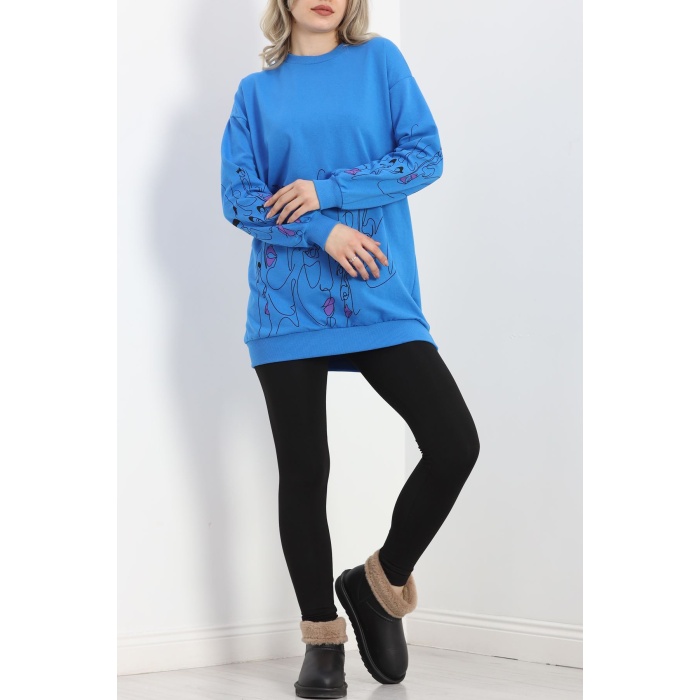 İki İplik Baskılı Tunik Sweat Mavi - 40046.555.