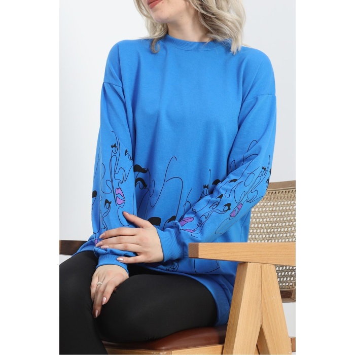 İki İplik Baskılı Tunik Sweat Mavi - 40046.555.