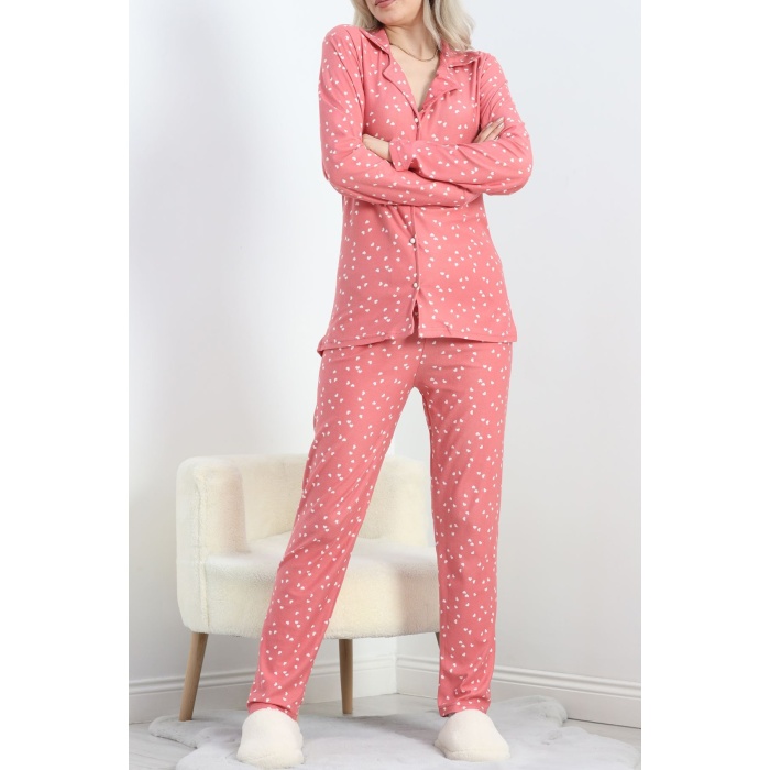 Süet Pijama Takımı Pembebeyaz - 40003.1049.