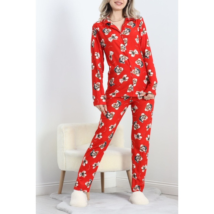 Süet Pijama Takımı Kırmızıbeyaz - 40003.1049.