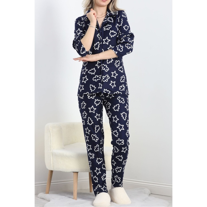 Süet Pijama Takımı Siyahdesenli - 40003.1049.