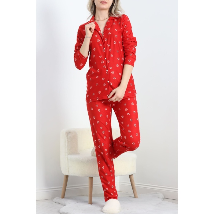 Süet Pijama Takımı Kırmızı - 40003.1049.