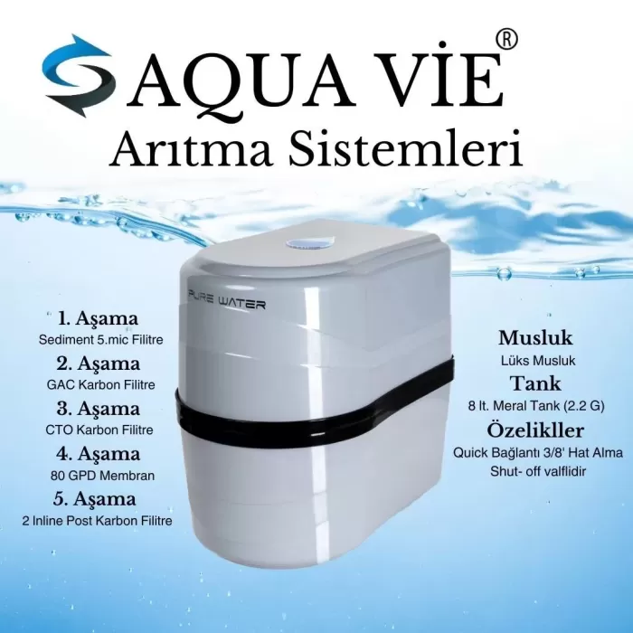 AQUA VİE Su Arıtma 5 Aşamalı 8 Lt Çelik Tanklı Pompasız Multimineralli Su Arıtma Cihazı