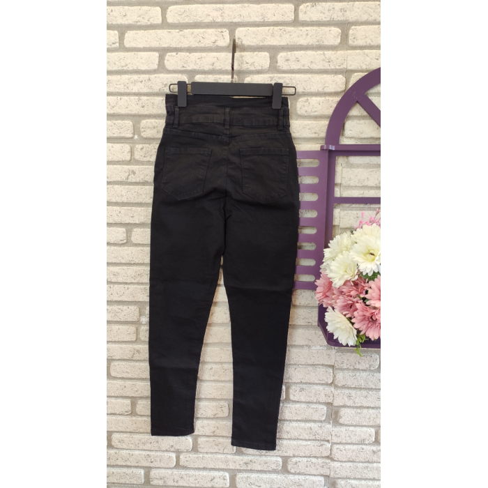 Yüksek Bel Düğme Ve Yırtık Detaylı Kot Pantolon Jean 92cm