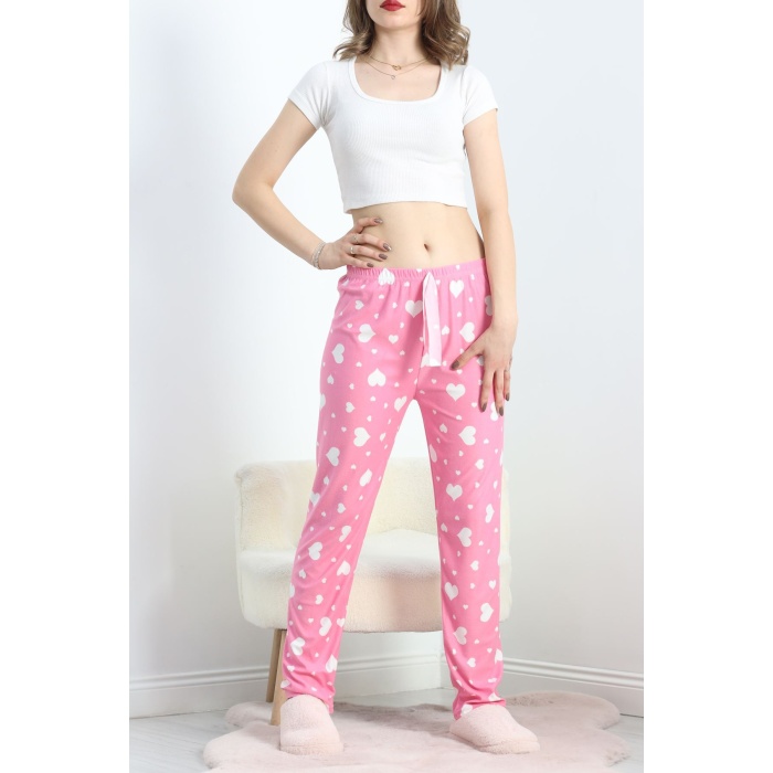 Desenli Süet Pijama Altı Beyazpembe - 103.1287.