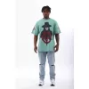 Unisex Oversize Baskılı Bisiklet Yaka T-Shirt - Mint Yeşili