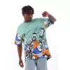 Unisex Oversize Baskılı Bisiklet Yaka T-Shirt - Mint Yeşili