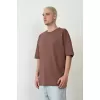 Unisex Basic Bisiklet Yaka Oversize T-Shirt - Mürdüm