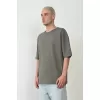 Unisex Basic Bisiklet Yaka Oversize T-Shirt - Füme