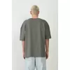 Unisex Basic Bisiklet Yaka Oversize T-Shirt - Füme