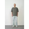 Unisex Basic Bisiklet Yaka Oversize T-Shirt - Füme