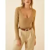 Kadın Fitilli Likralı Body Crop - Camel