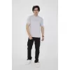 Unisex Bisiklet Yaka Slim fit T-Shirt- Boyalı Gri