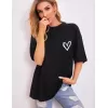 Kadın Bisiklet Yaka Baskılı Oversize T-Shirt - Siyah