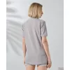 Unisex Bisiklet Yaka Baskılı Slim Fit T-Shirt - Boyalı Gri