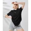 Unisex Bisiklet Yaka Baskılı Slim Fit T-Shirt - Siyah