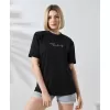 Unisex Bisiklet Yaka Baskılı Slim Fit T-Shirt - Siyah