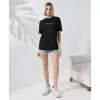 Unisex Bisiklet Yaka Baskılı Slim Fit T-Shirt - Siyah