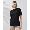 Unisex Bisiklet Yaka Baskılı Slim Fit T-Shirt - Siyah