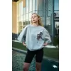 Unisex Bisiklet Yaka Baskılı Oversize T-Shirt - Boyalı Gri