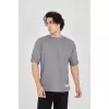 Unisex Jakar Kumaş Rahat Kol T-Shirt - Gri