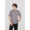 Unisex Jakar Kumaş Rahat Kol T-Shirt - Gri