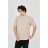 Unisex Waffle Kumaş Rahat Kol T-Shirt - Bej