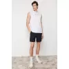 Unisex Kapşonlu Kolsuz Düz Oversize T-shirt - Beyaz