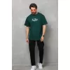 Unisex Bisiklet Yaka Baskılı Oversize T-Shirt - Yeşil