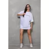 Unisex Bisiklet Yaka Baskılı Oversize T-Shirt - Beyaz